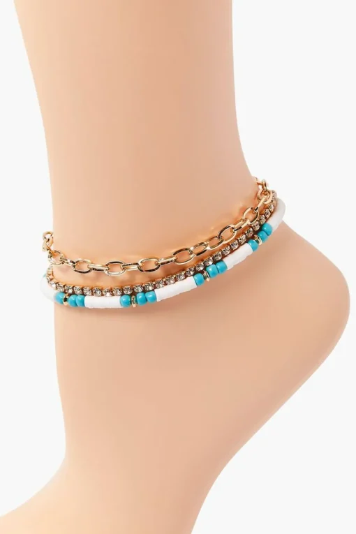 Rhinestone Chain Anklet Set