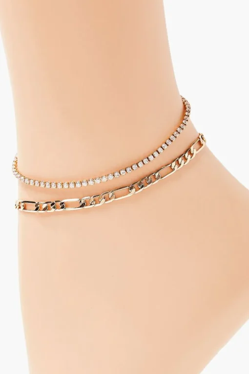 Rhinestone Chain Anklet Set