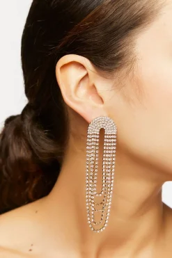 Rhinestone Chain Loop Statement Earrings