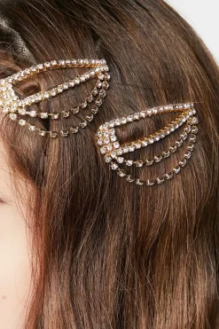 Rhinestone Chain Snap Hair Clip Set