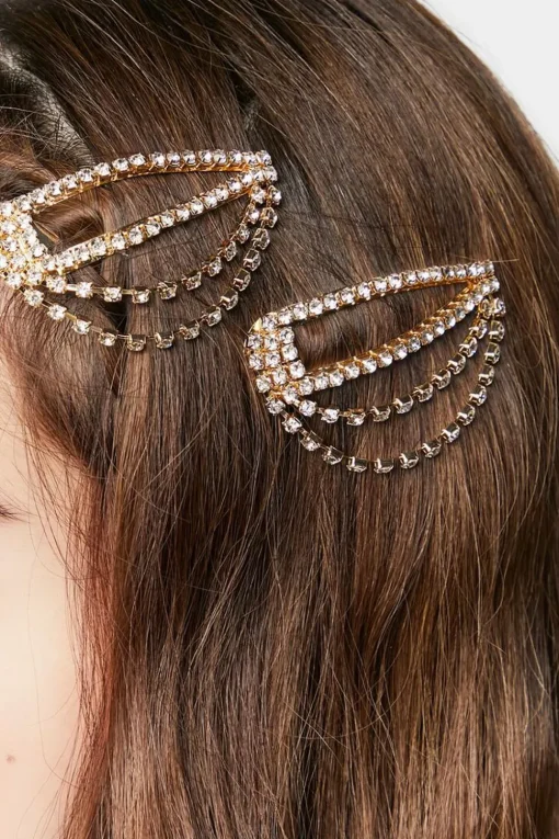 Rhinestone Chain Snap Hair Clip Set