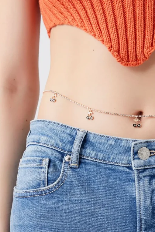 Rhinestone Cherry Charm Belly Chain
