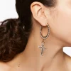 Rhinestone Cross Drop-Hoop Earrings