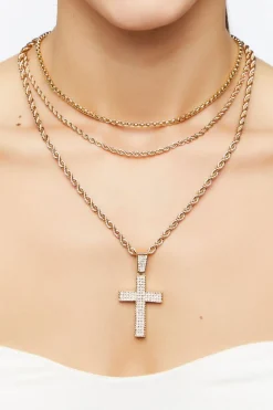 Rhinestone Cross Necklace Set