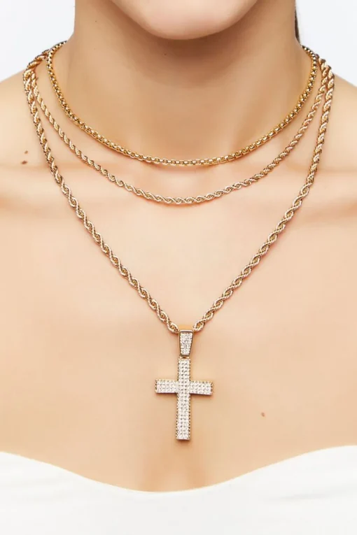 Rhinestone Cross Necklace Set