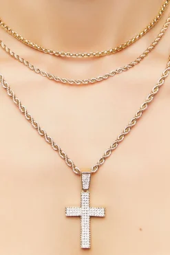 Rhinestone Cross Necklace Set
