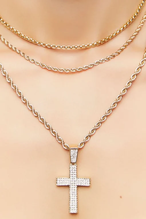 Rhinestone Cross Necklace Set