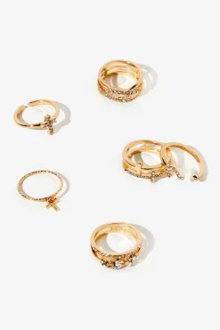 Rhinestone Cross Ring Set