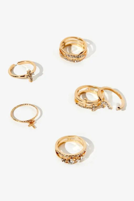 Rhinestone Cross Ring Set