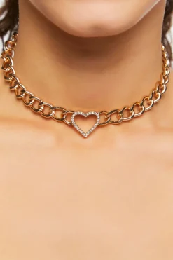Rhinestone Cutout Heart Choker Necklace