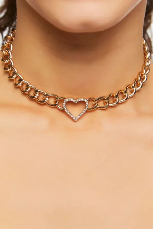 Rhinestone Cutout Heart Choker Necklace