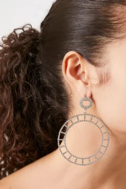 Rhinestone Drop-Hoop Earrings
