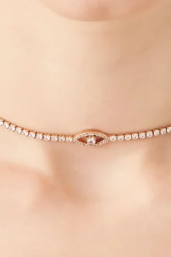 Rhinestone Evil-Eye Choker Necklace