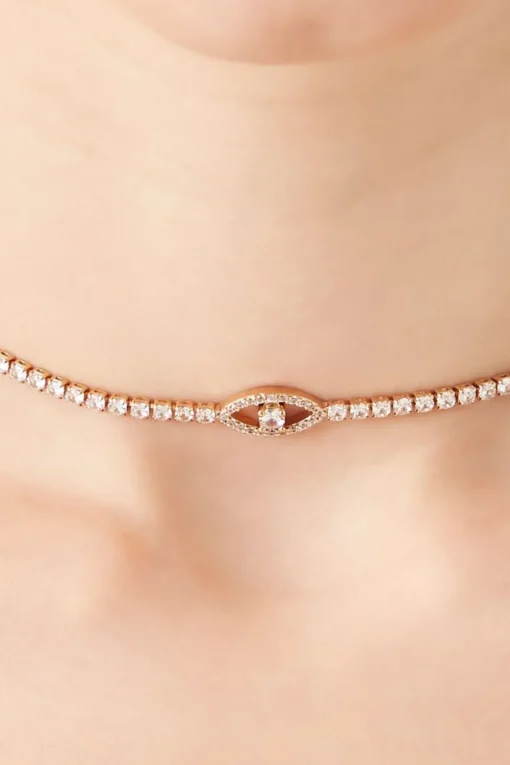 Rhinestone Evil-Eye Choker Necklace