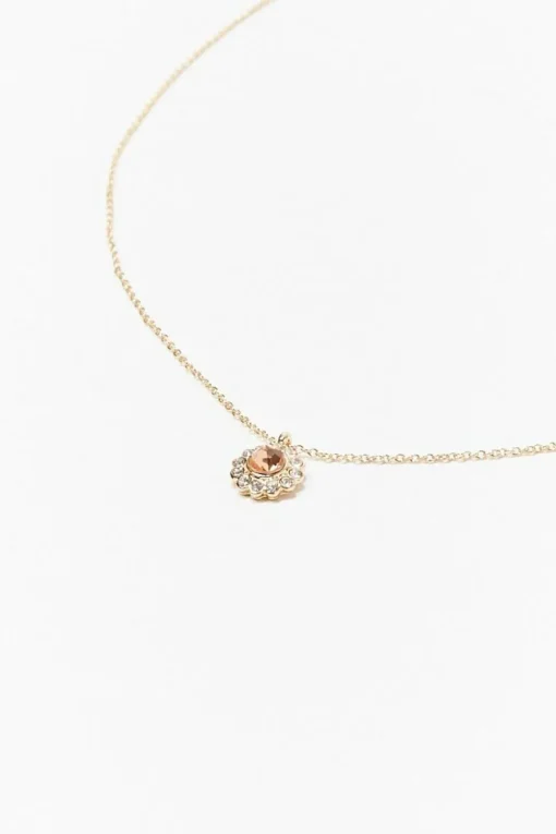 Rhinestone Floral Charm Necklace