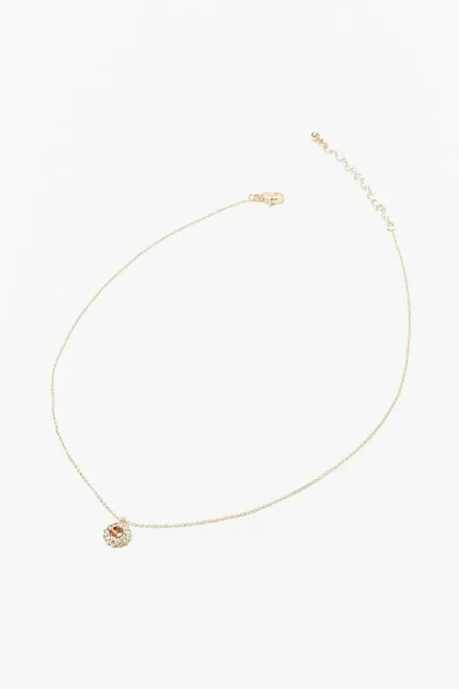 Rhinestone Floral Charm Necklace