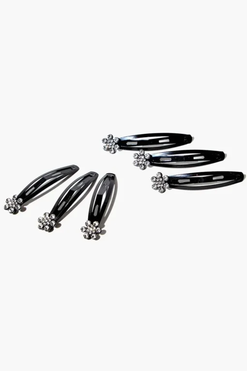 Rhinestone Flower Snap Hair Clip Set