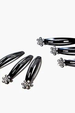 Rhinestone Flower Snap Hair Clip Set