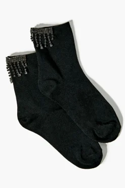 Rhinestone Fringe Crew Socks