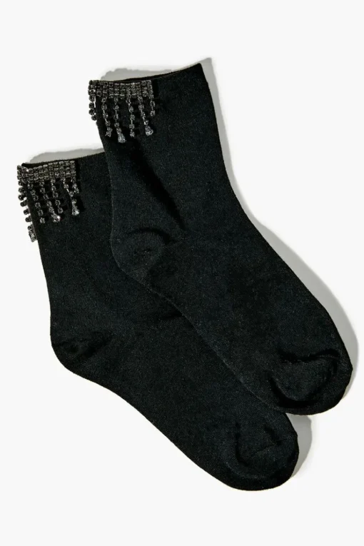 Rhinestone Fringe Crew Socks
