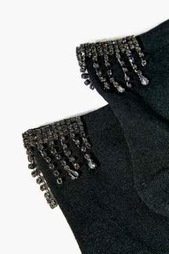 Rhinestone Fringe Crew Socks