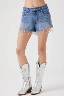 Rhinestone Fringe Denim Shorts