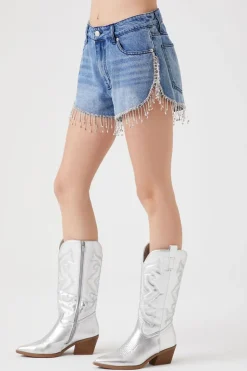 Rhinestone Fringe Denim Shorts