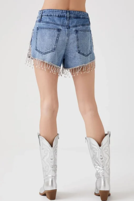 Rhinestone Fringe Denim Shorts