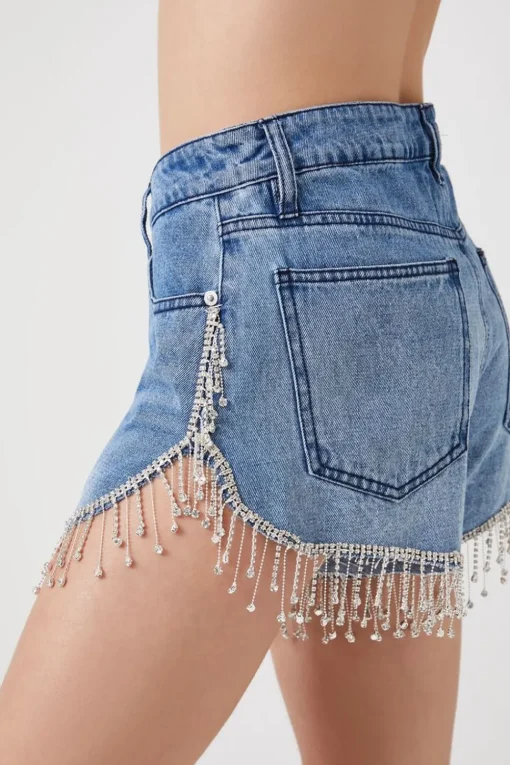 Rhinestone Fringe Denim Shorts