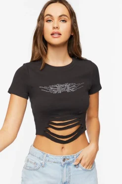 Rhinestone Graphic Cropped Tee