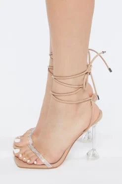 Rhinestone Lace-Up Lucite Heels