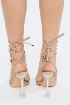 Rhinestone Lace-Up Lucite Heels