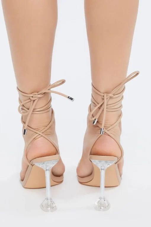 Rhinestone Lace-Up Lucite Heels