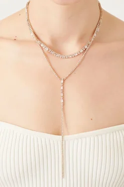 Rhinestone Layered Y-Chain Necklace