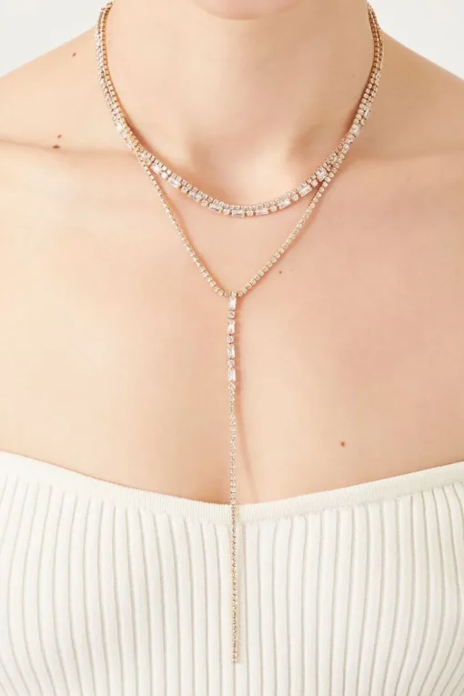 Rhinestone Layered Y-Chain Necklace