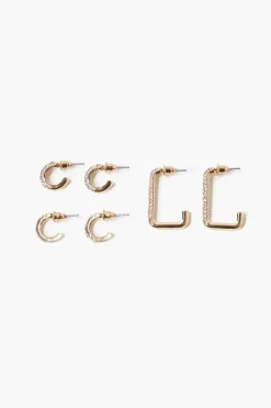 Rhinestone Open Hoop Earring Set