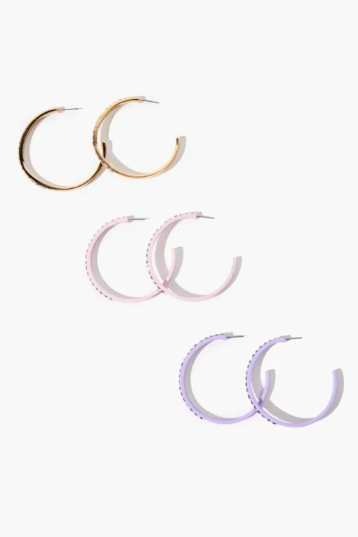 Rhinestone Open-End Hoop Earring Set