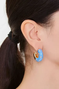 Rhinestone Open-End Hoop Earrings