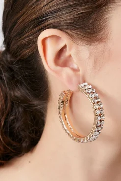 Rhinestone Open-End Hoop Earrings
