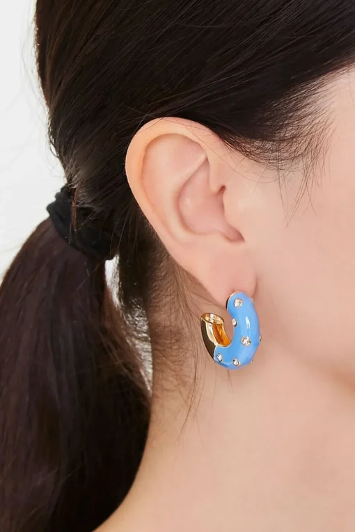 Rhinestone Open-End Hoop Earrings