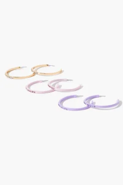 Rhinestone Open-End Hoop Earring Set