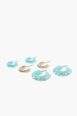 Rhinestone Open-End Hoop Earrings