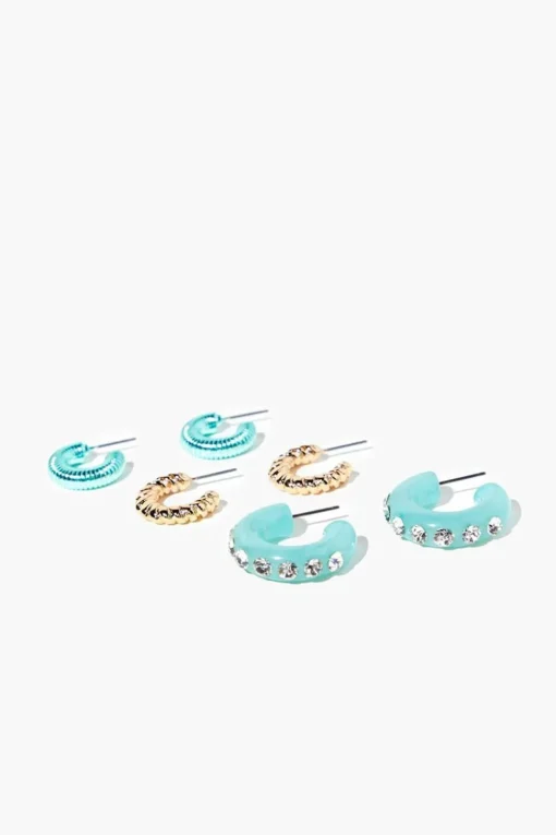 Rhinestone Open-End Hoop Earrings