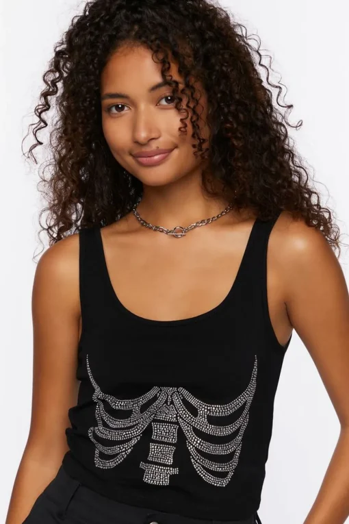 Rhinestone Skeleton Tank Top