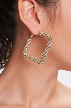 Rhinestone Square Hoop Earrings