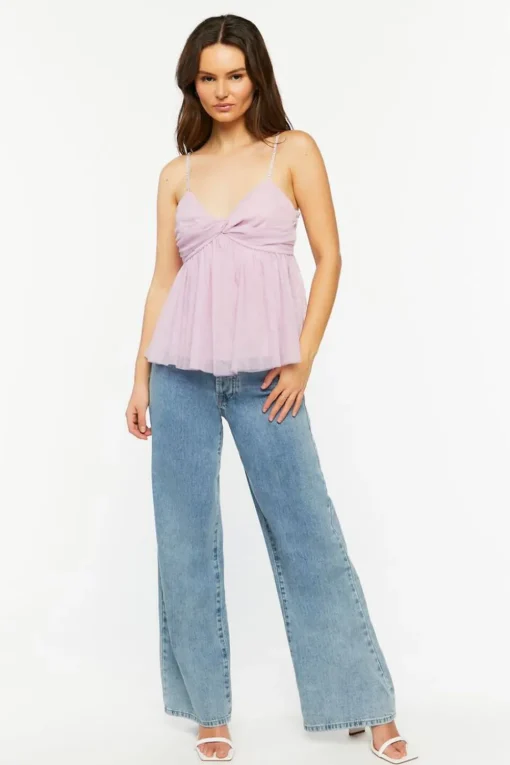 Rhinestone Twisted Babydoll Cami