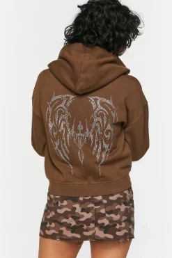 Rhinestone Wings Graphic Zip-Up Hoodie