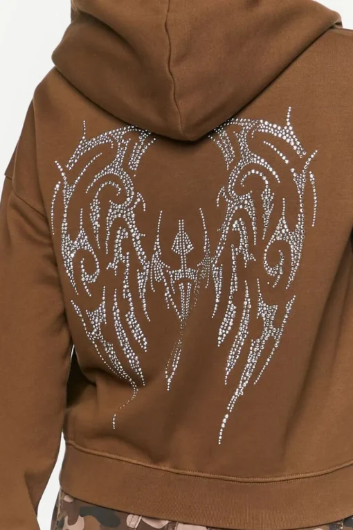 Rhinestone Wings Graphic Zip-Up Hoodie