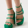 Rhinestone-Buckle Platform Heels