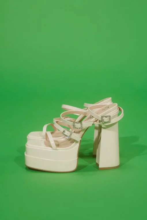 Rhinestone-Buckled Platform Heels